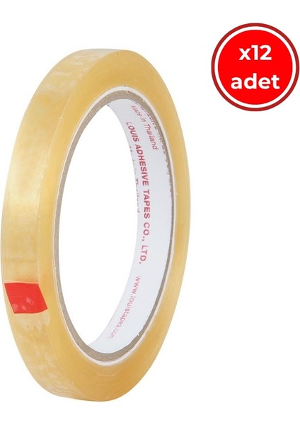 Selefon Bant, 12 Adet, 12MM x 66M, Şeffaf, Teneke Kutulu