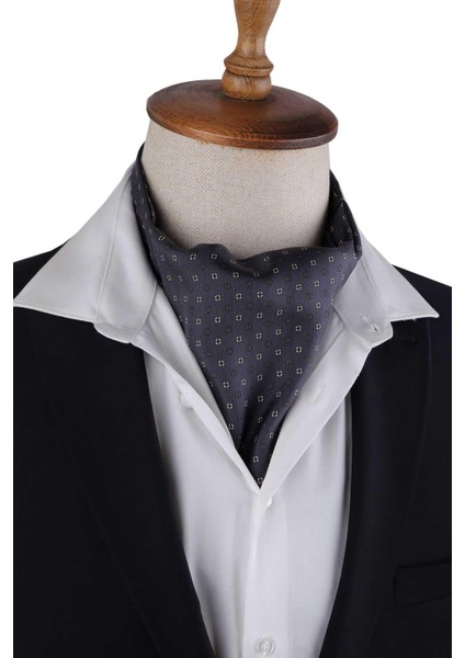 Füme Puantiye Desen Italyan Ipek Ascot Fular K660