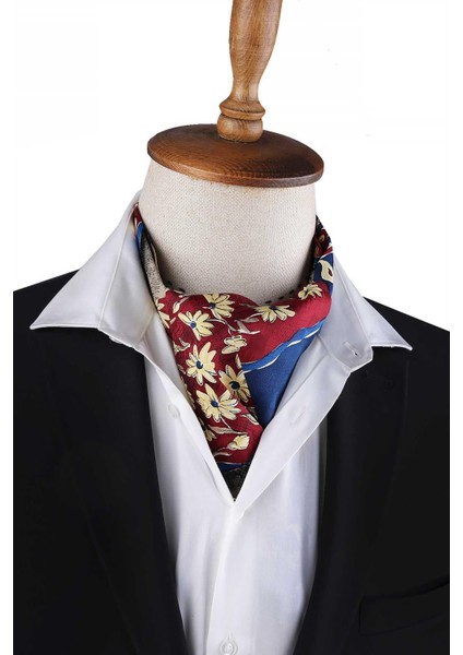 Bordo - Mavi Motif Desen Erkek Ascot Fular K647 fiyatları