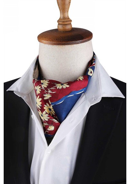 Bordo - Mavi Motif Desen Erkek Ascot Fular K647 modelleri