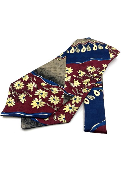 Bordo - Mavi Motif Desen Erkek Ascot Fular K647 indirimleri