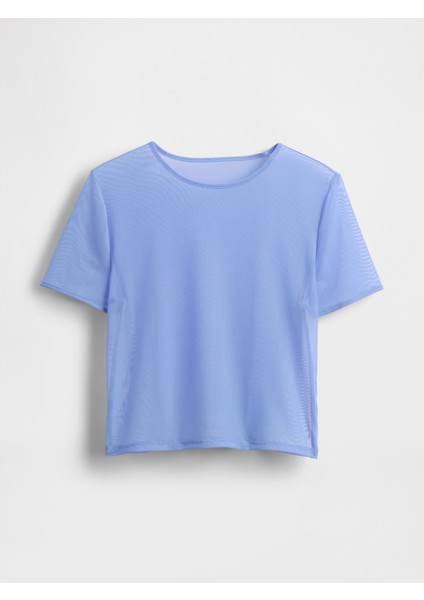 Kadın Mavi Transparan Crop T-Shirt fiyatları