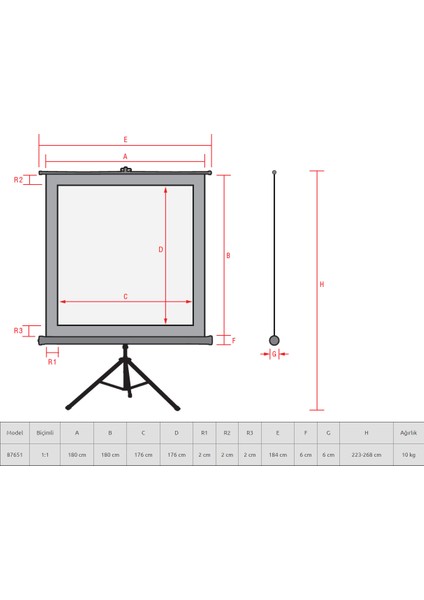 180 cm x 180 cm Tripod Projeksiyon Perdesi fırsatları