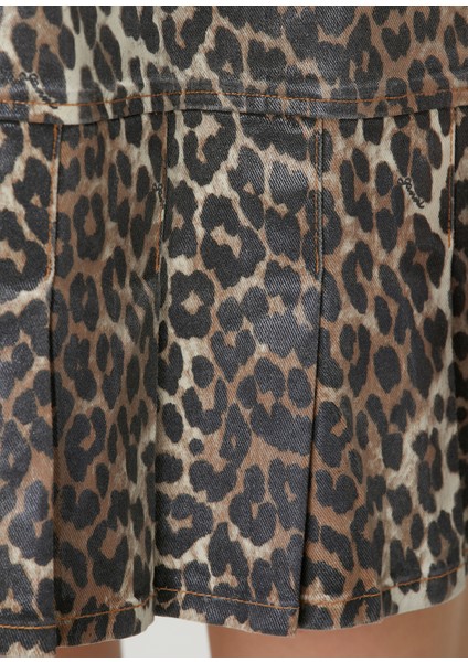 Leopar Desenli Organik Pamuk Mini Denim Elbise indirimleri