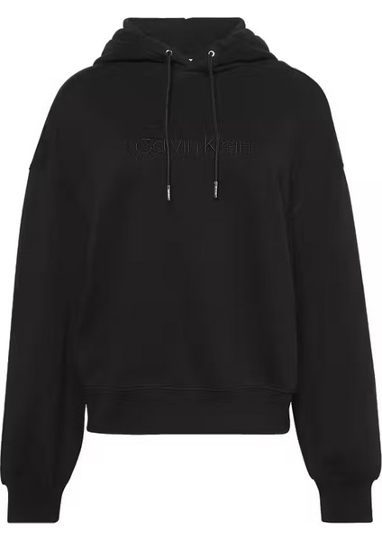 Kadın Logo Işlemeli Kapüşonlu Sweatshirt - Siyah