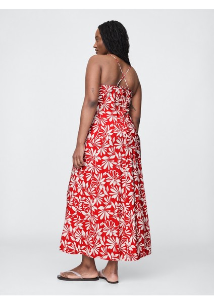 Kadın Kırmızı Askılı Maxi Slip Elbise modelleri