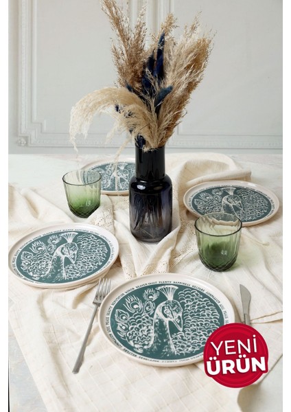 Tavus Kuşu Nordıc Pasta Tabağı 22 cm 4 Adet 23137