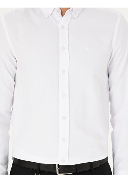 Beyaz Oxford Slim Fit Uzun Kollu Gömlek