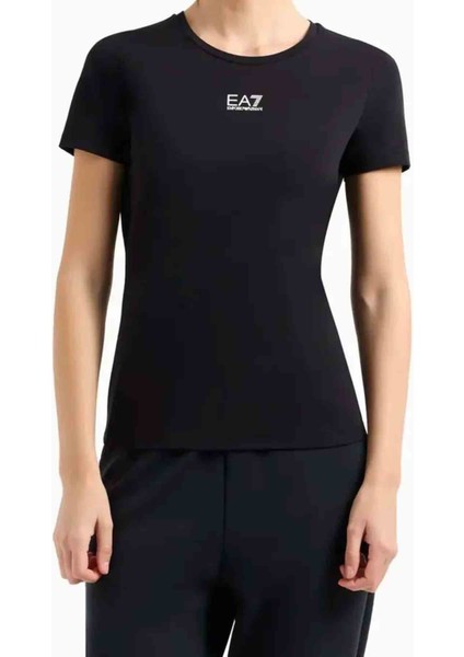 Kadın Bisiklet Yaka T-Shirt - Siyah