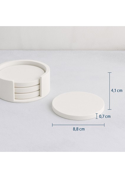 Minimalist Beton Bardak Altlığı Seti - 4’lü | Mat Beyaz | Yuvarlak Tasarım & Stand Dahil