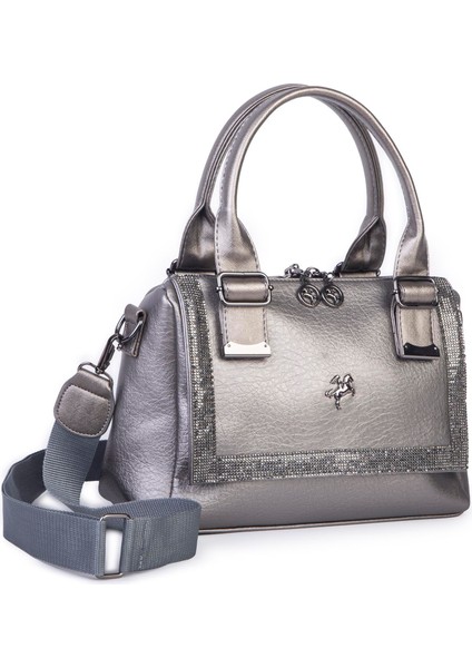 Kadın Taşlı Şık Omuz ve Çapraz Çanta Gri Victoria