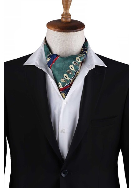 Yeşil Motif Desen Erkek Ascot Fular K642