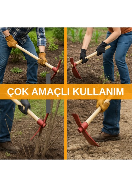Bahçe Çapa Kazma Toprak Havalandırma Yabani Ot Temizleme Profesyonel Ergonomik Ahşap Kırmızı 40 cm fırsatları