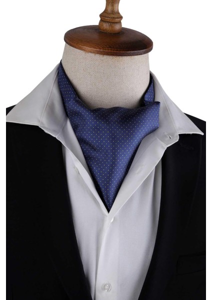 Lacivert Nokta Desen Italyan Ipek Ascot Fular K655