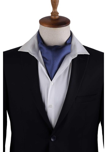Lacivert Nokta Desen Italyan Ipek Ascot Fular K655 fiyatları