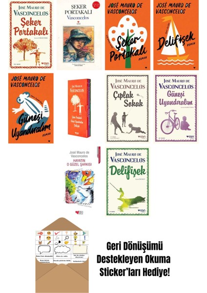 José Mauro De Vasconcelos 10 Kitap Seti + Okuma Sticker'ları