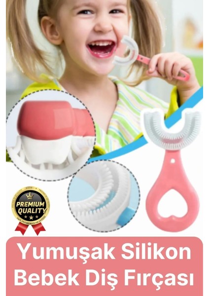 Yeni Nesil Pratik Silikon Yuvarlak U Şeklinde Saplı 2-6 Yaş Yumuşak Pembe Bebek Çocuk Diş Fırçası
