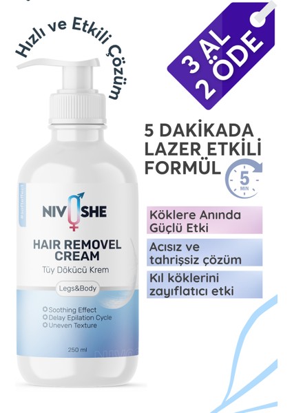 Tüy Dökücü Krem Tüm Cilt Tipleri Için Büyük Boy 250 ml Nemlendirici ve Anında Etki