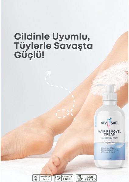 Tüy Dökücü Krem Tüm Cilt Tipleri Için Büyük Boy 250 ml Nemlendirici ve Anında Etki fırsatları