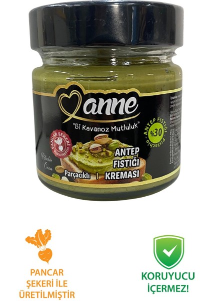 Antep Fıstığı Kreması 200 gr (Parçacıklı - Pancar Şekeri İle Üretilmiştir, Koruyucu İçermez)