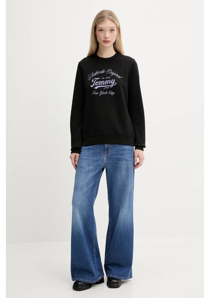 Kadın Regular Fit Grafik Logolu Sweatshirt - Siyah modelleri