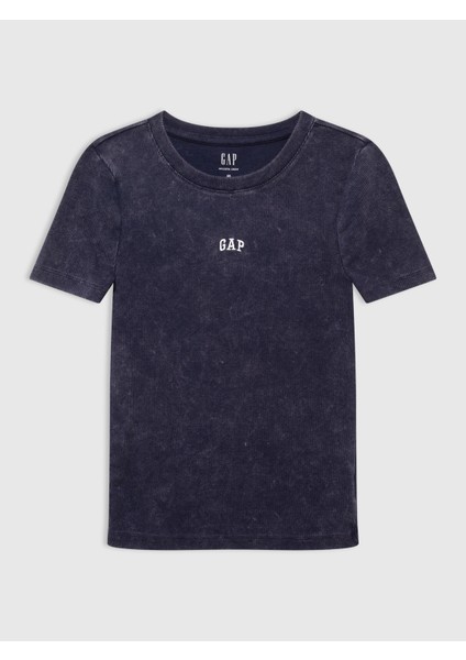 Kadın Koyu Gri Modern Gap Logo Crop T-Shirt