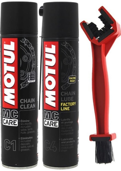 C1 Chain Clean + C4 Chain Lube Factory Line 2 x 400 ml + Fırçalı Yağlama Seti