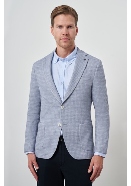 Erkek Indigo Örme Slim Fit Mono Yaka Ceket