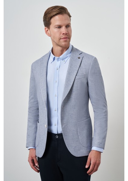 Erkek Indigo Örme Slim Fit Mono Yaka Ceket modelleri