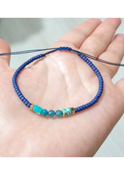Apatit Varisit ve Hematit Doğaltaşlı Mat Lacivert Miyuki Round Boncuklu Bileklik