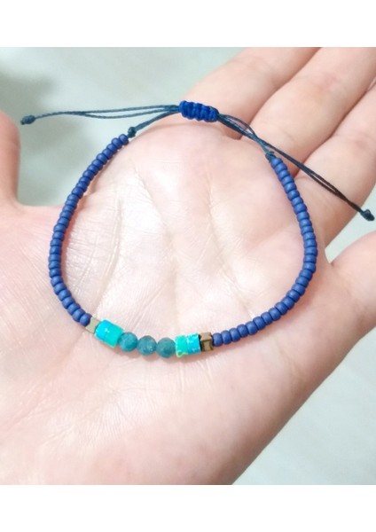 Apatit Varisit ve Hematit Doğaltaşlı Mat Lacivert Miyuki Round Boncuklu Bileklik