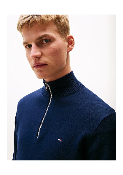 Erkek Mavi Yarım Fermuarlı Kazak fiyatları