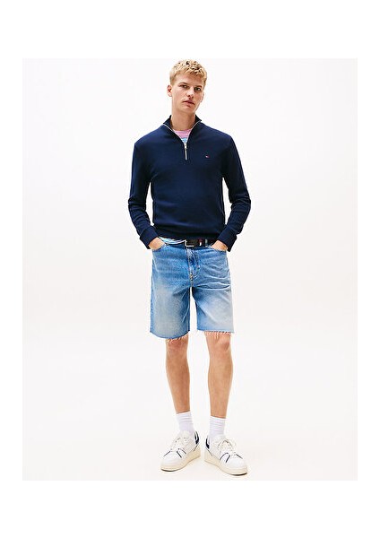 Erkek Mavi Yarım Fermuarlı Kazak modelleri