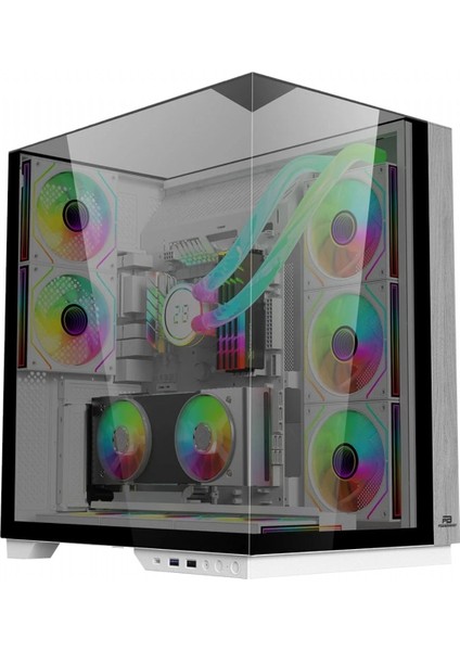 PB-A100W Eclıpse 8*argb Fan Trıple Temperli Cam Type-C Midtower Ahşap Seavıew Atx Beyaz Oyuncu Kasası