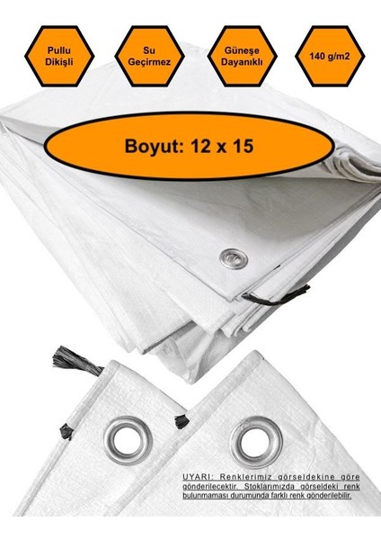 Beyaz Renk Ebatlı Branda, 12X15 Çadır 140 Gr/m2 Su Geçirmez Kamyon Saman Inşaat Gölgeleme Çadırı