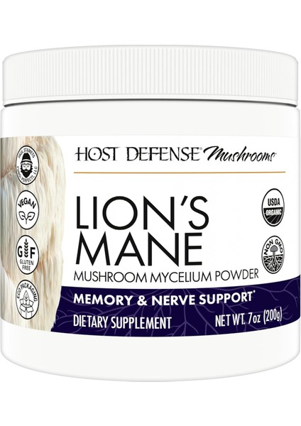 , Host Defense Mushrooms, Lion's Mane, Mushroom Mycelium Powder, 3.5 Oz (200 G)