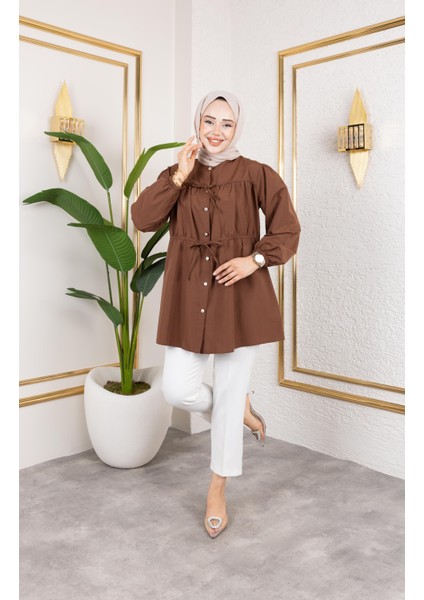 Kadın Düğmeli Bağlamalı Kahverengi Gömlek fiyatları
