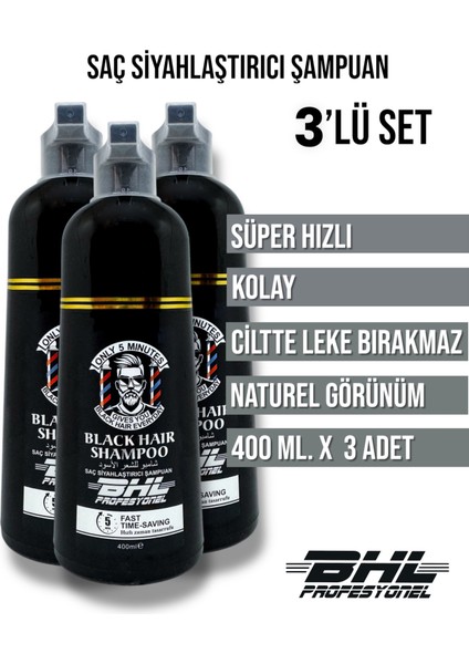 Siyahlaştırıcı Şampuan Soft ve Doğal Siyahlar Için Üçlü Set / Saç Sakal 400ML. x 3 Adet (1200 Ml.)