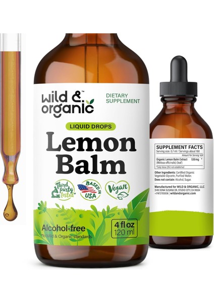 , Lemon Balm Tincture Mood Support Melissa Lemon Balm Leaf Extract Drops, Sugar & Calming 4 Fl Oz