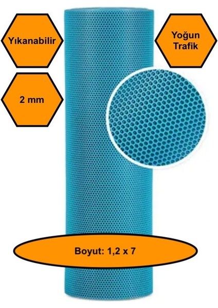 Turkuaz Petek Mat Pvc Kaydırmaz Petek Paspas, 1,2x7 Metre