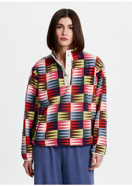 Çok Renkli Baskılı Polarlı Kadın Sweatshirt