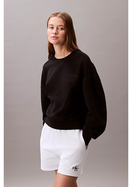 Kadın Logo Işlemeli Bisiklet Yaka Sweatshirt - Siyah