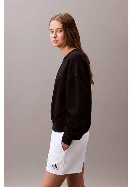 Kadın Logo Işlemeli Bisiklet Yaka Sweatshirt - Siyah modelleri