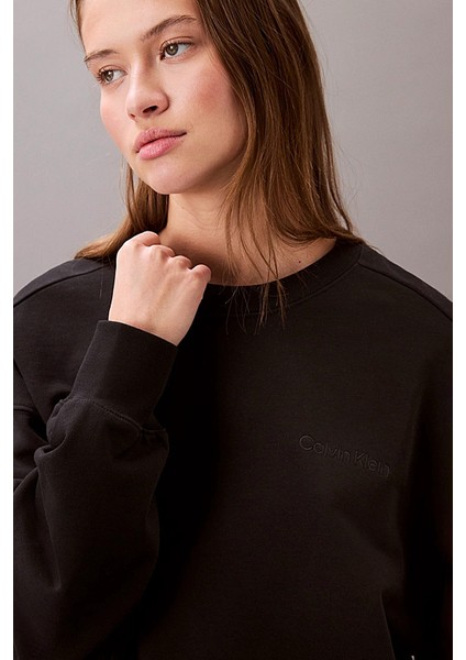 Kadın Logo Işlemeli Bisiklet Yaka Sweatshirt - Siyah indirimleri