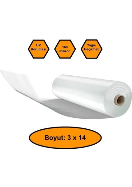 160 Micron Naylon Örtü, Şeffaf Su Geçirmez Naylon, 3X14 Metre