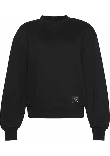 Kadın Bisiklet Yaka Logolu Sweatshirt - Siyah