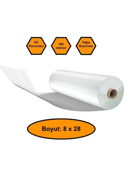 160 Micron Naylon Örtü, Şeffaf Su Geçirmez Naylon, 8X28 Metre