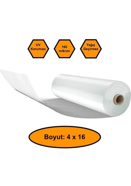 160 Micron Naylon Örtü, Şeffaf Su Geçirmez Naylon, 4X16 Metre