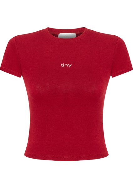 Bordo Dar Kesim Kısa Kollu Kadın T-Shirt
