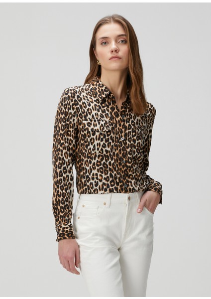 Slim Signature Leopar Desenli Ipek Gömlek